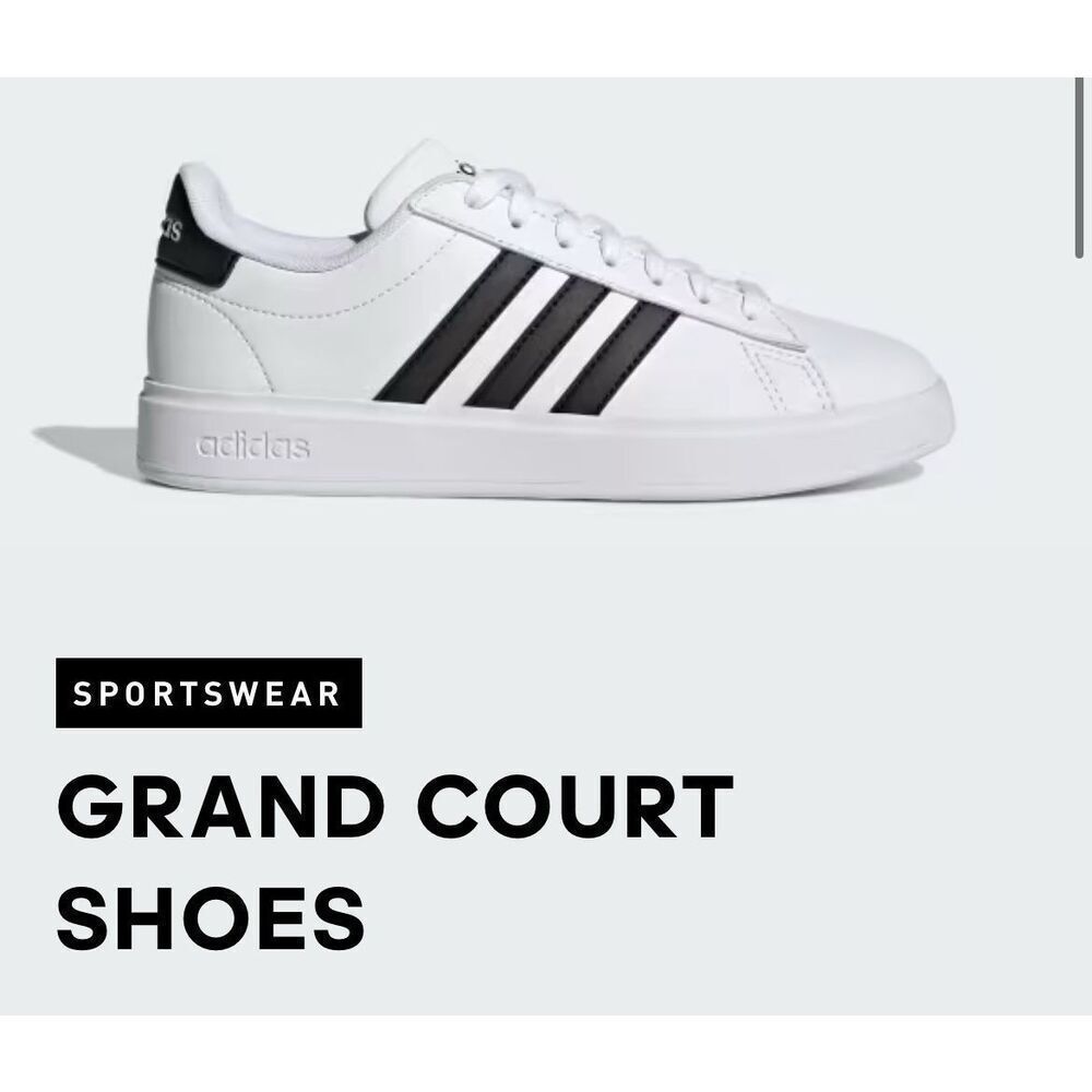 Adidas Grand Court 2.0 Sneakers White Black | Classic Low Top Casual Shoes | NWT